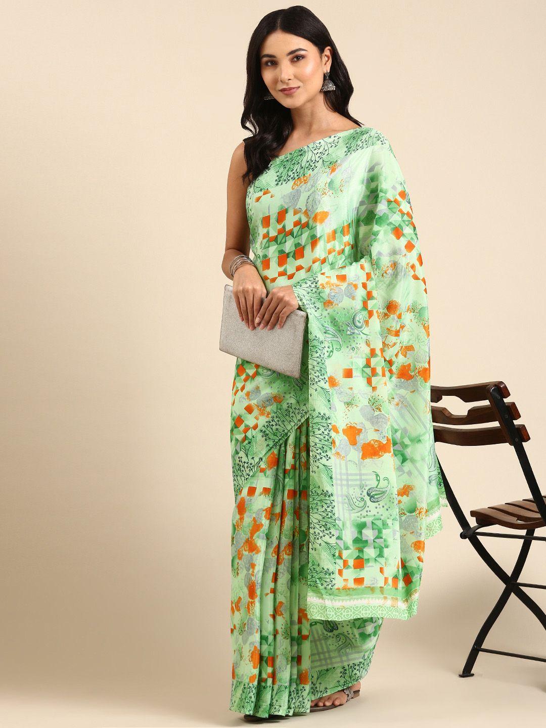 here&now floral printed pure crepe saree