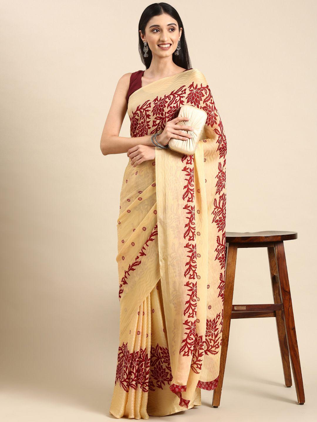 here&now floral printed pure crepe saree