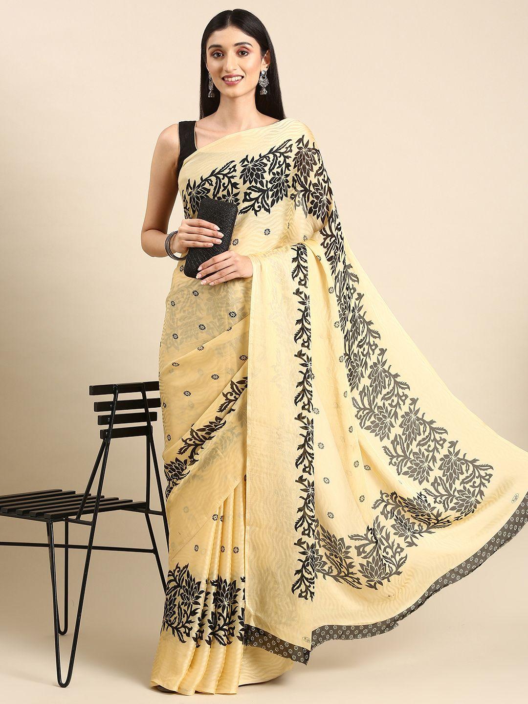 here&now floral printed pure crepe saree