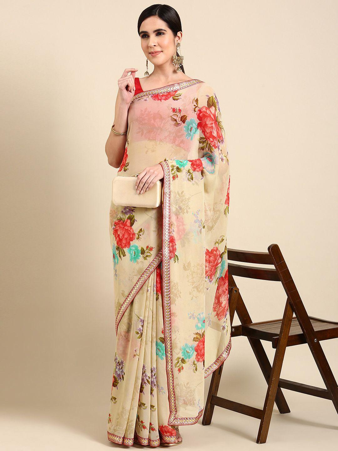 here&now floral printed pure georgette saree