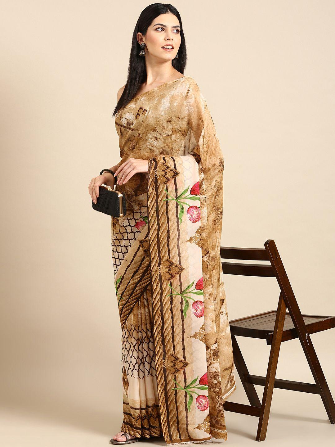 here&now floral printed pure georgette saree