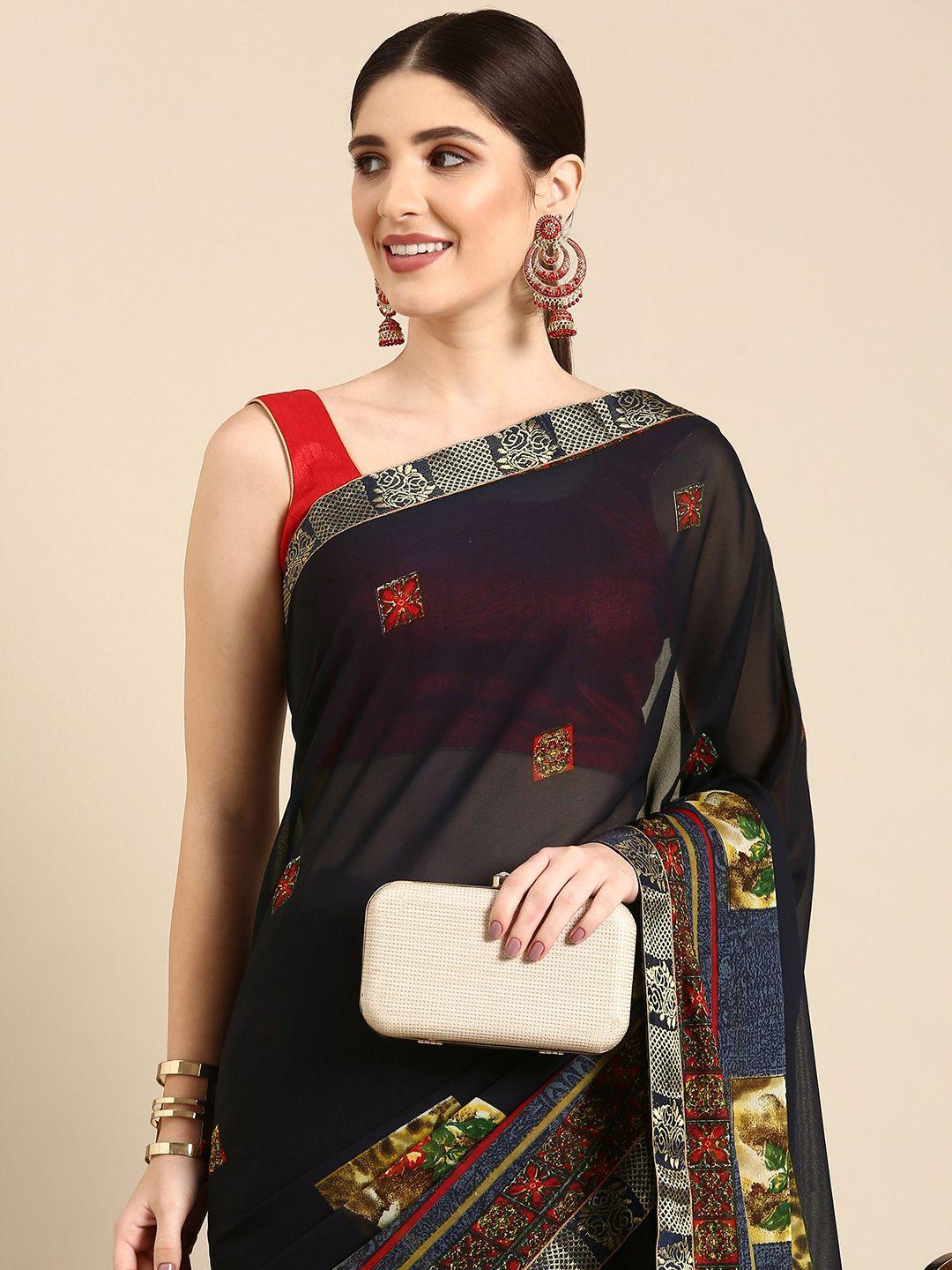 here&now floral printed pure georgette saree