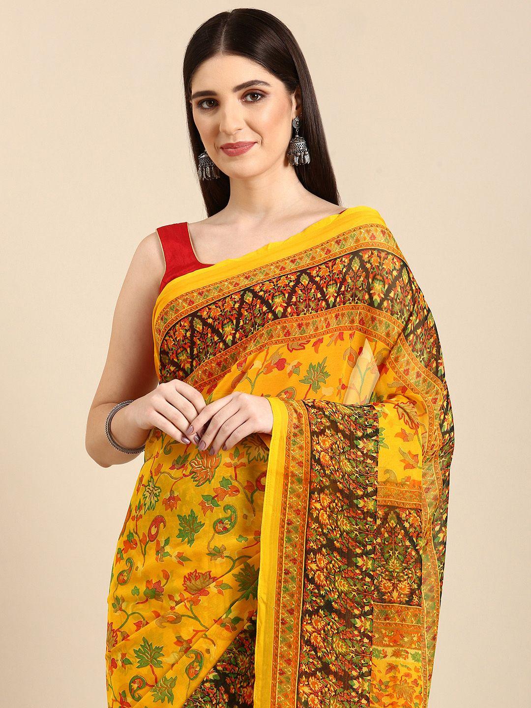 here&now floral printed pure georgette saree