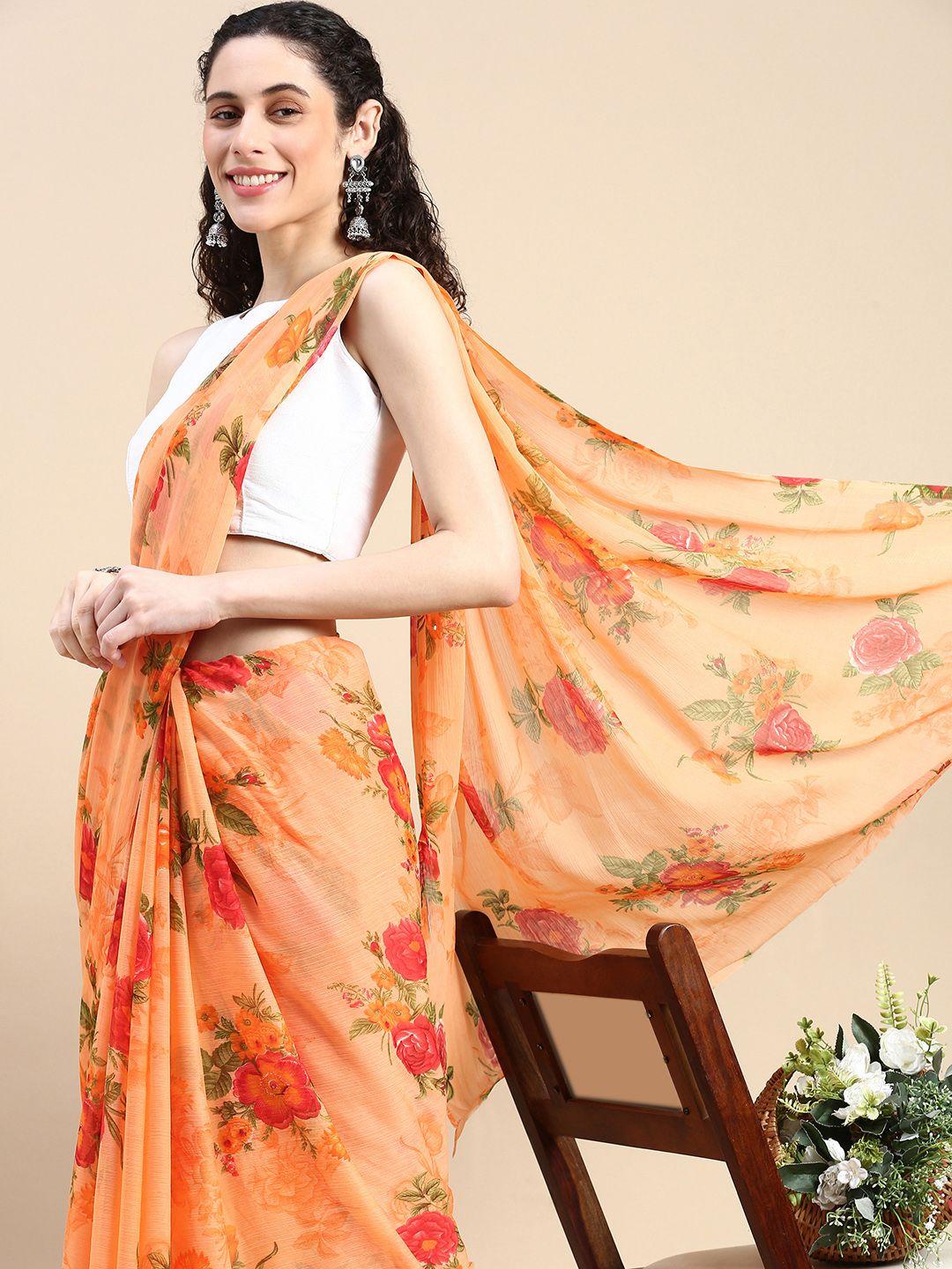 here&now floral printed pure georgette saree