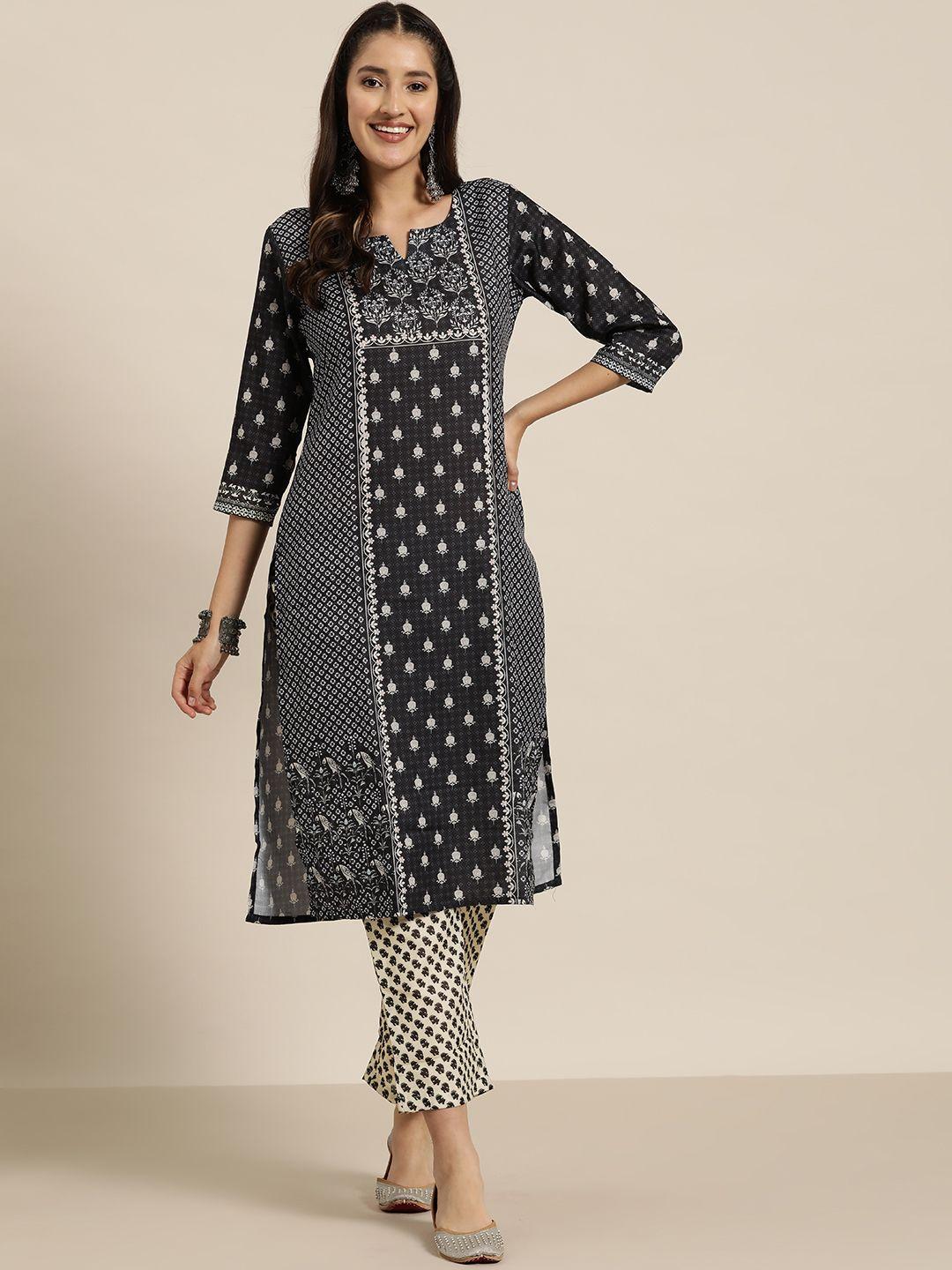 here&now floral printed regular kurta with trousers