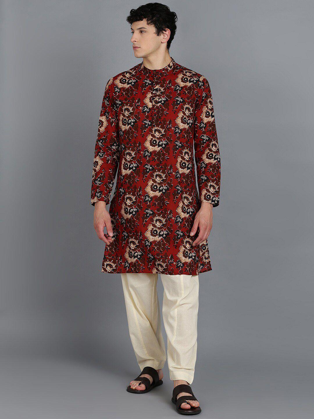 here&now floral printed regular pure cotton kurta with pyjamas