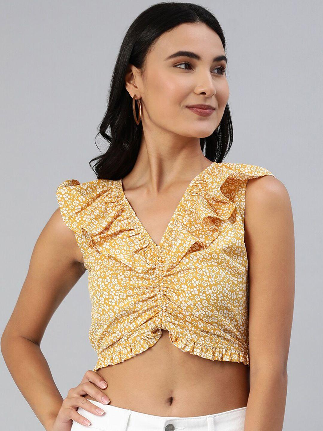 here&now floral printed ruffles crop top