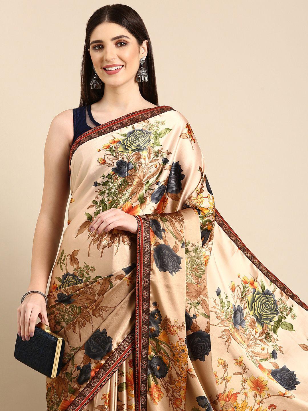here&now floral printed silk cotton saree