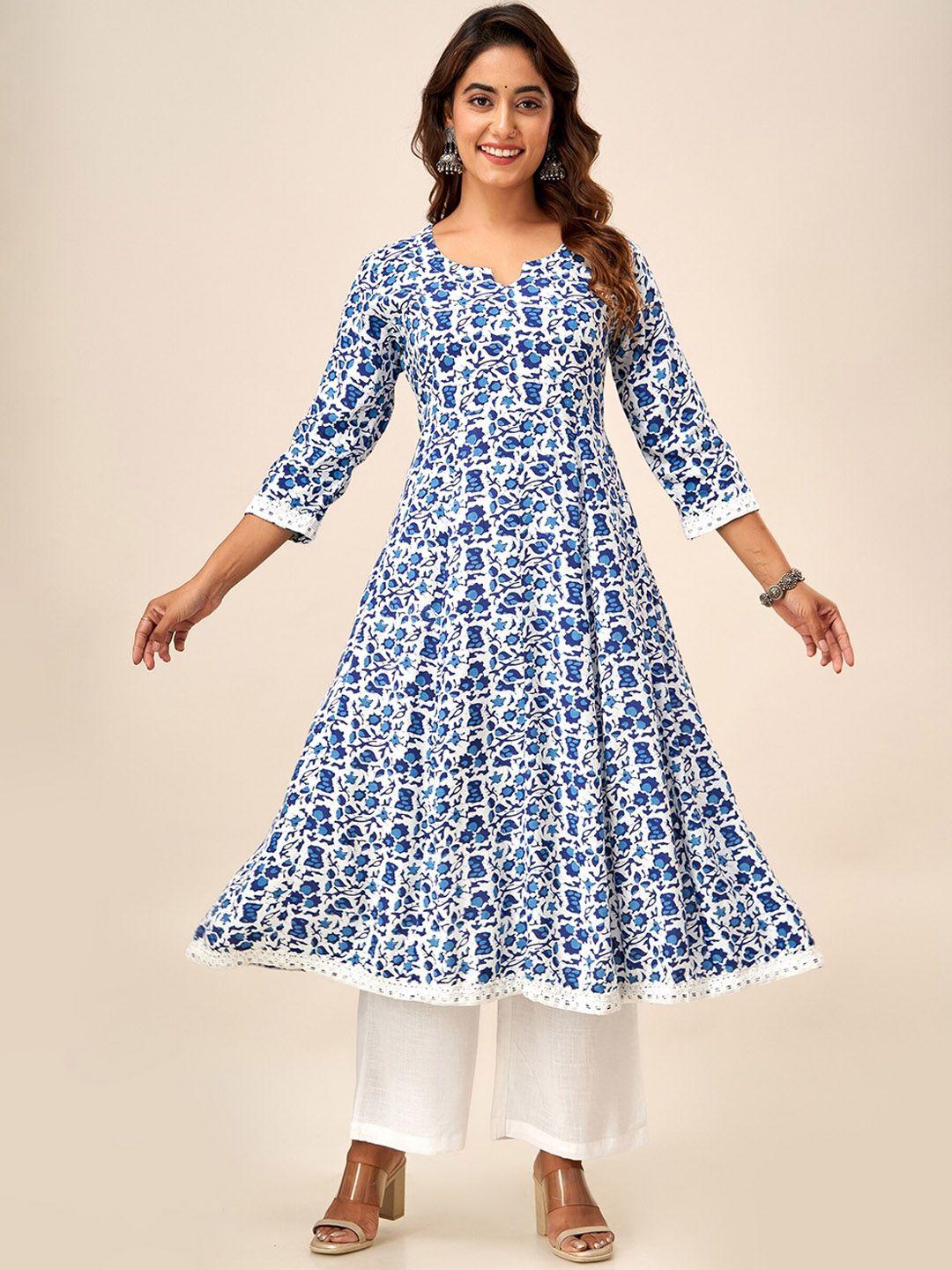 here&now floral printed thread work anarkali kurta