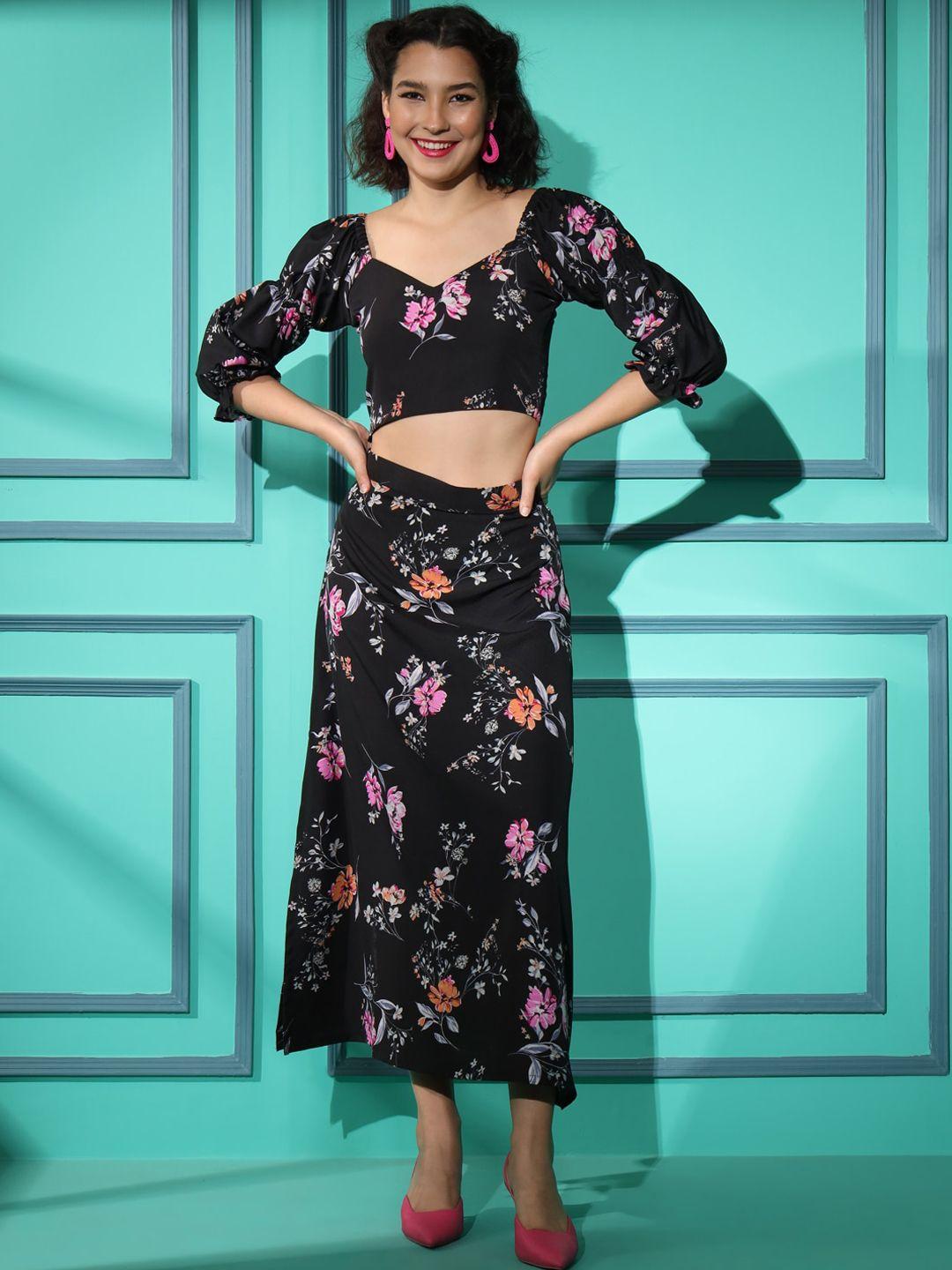 here&now floral printed top & skirt co-ords set