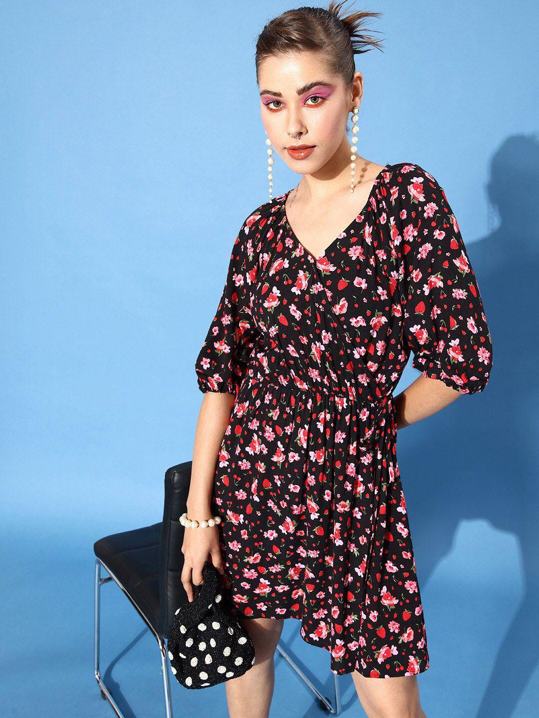 here&now floral printed v-neck wrap dress