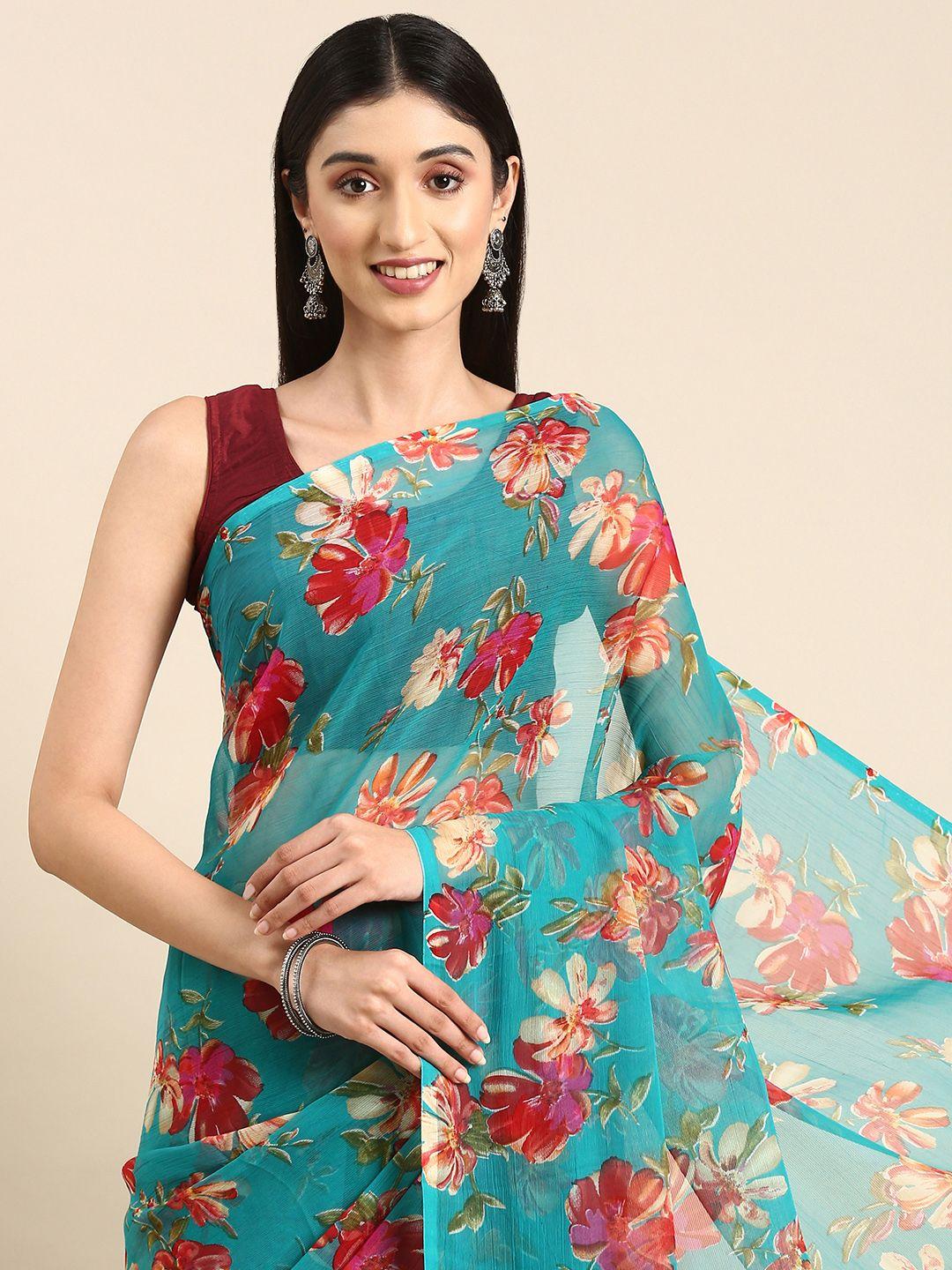 here&now floral pure chiffon saree