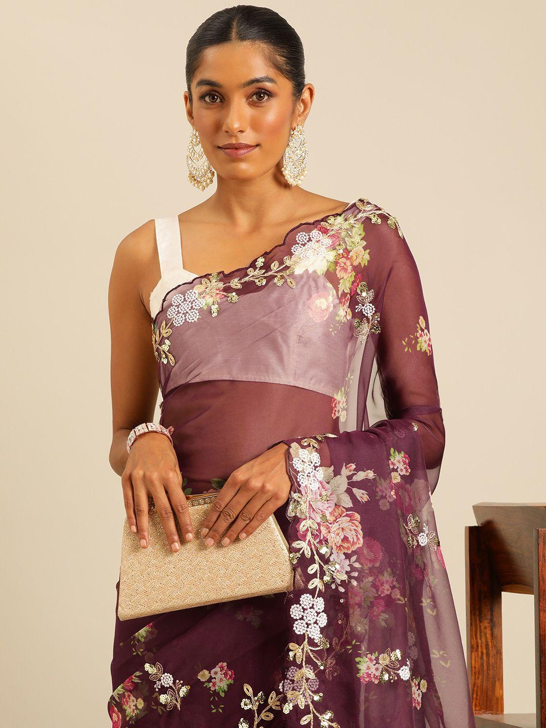 here&now floral sequinned organza saree