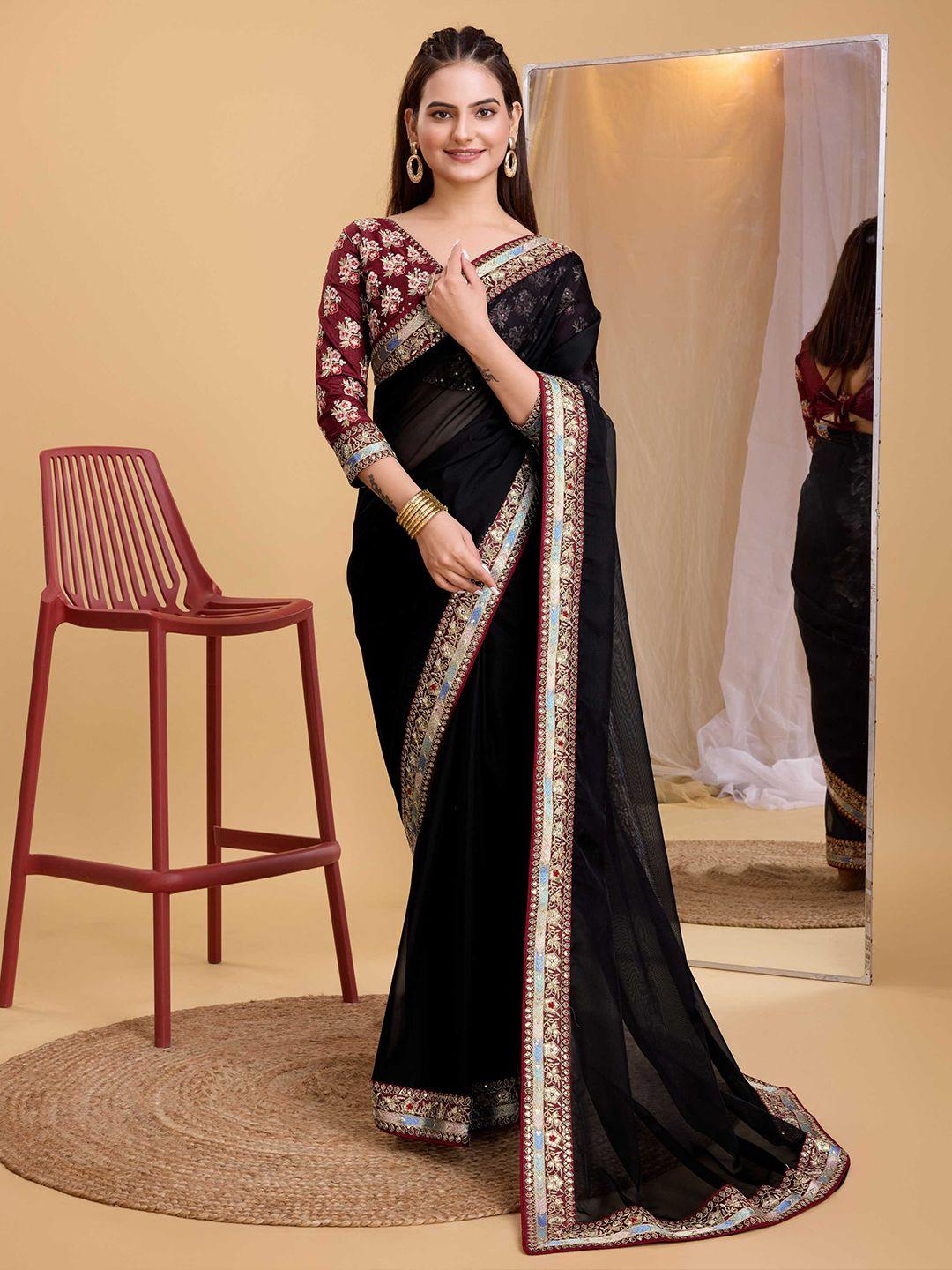 here&now floral sequinned organza saree