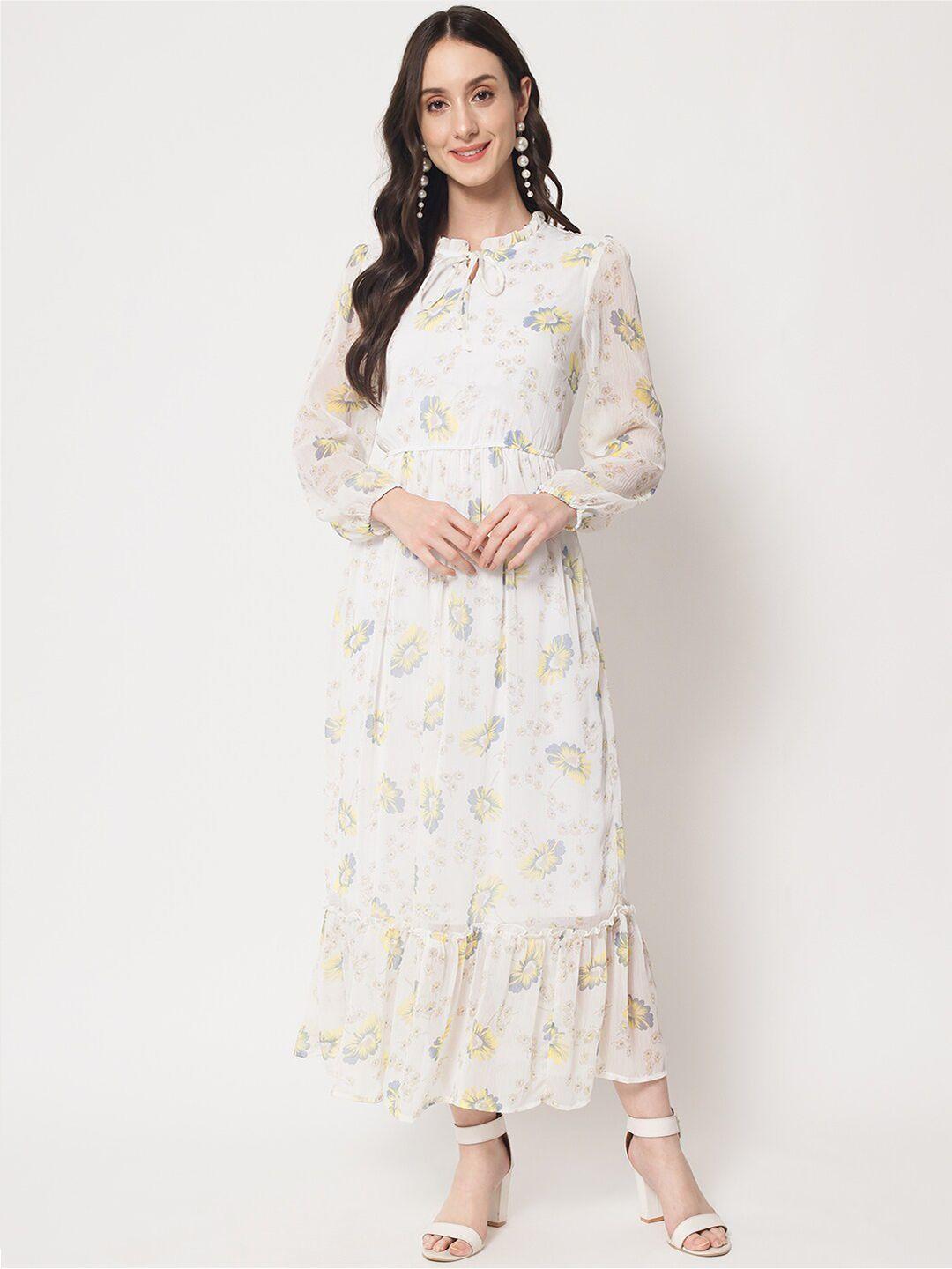 here&now floral tie-up neck chiffon maxi dress