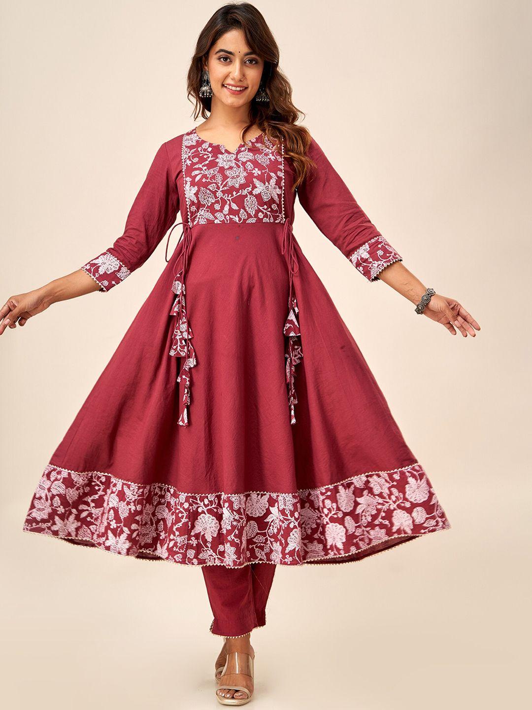 here&now floral yoke design cotton anarkali kurta