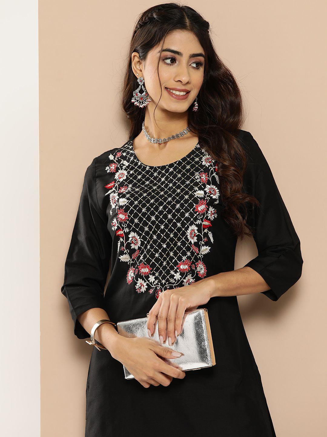 here&now floral zari embroidered kurta