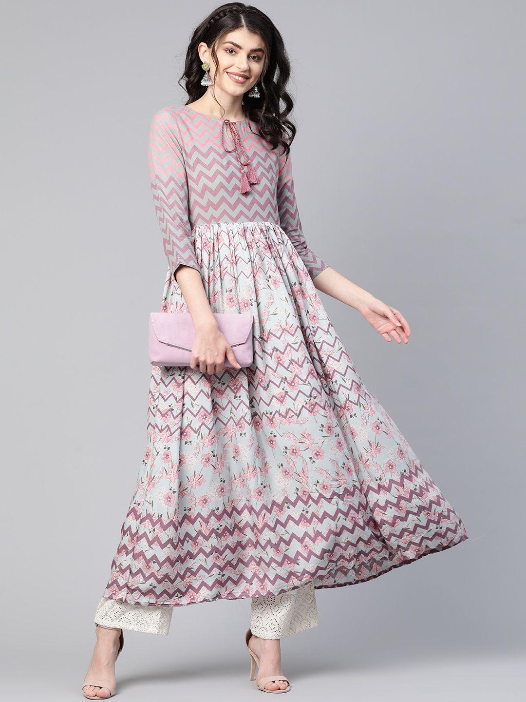 here&now flowery zigzag anarkali kurta