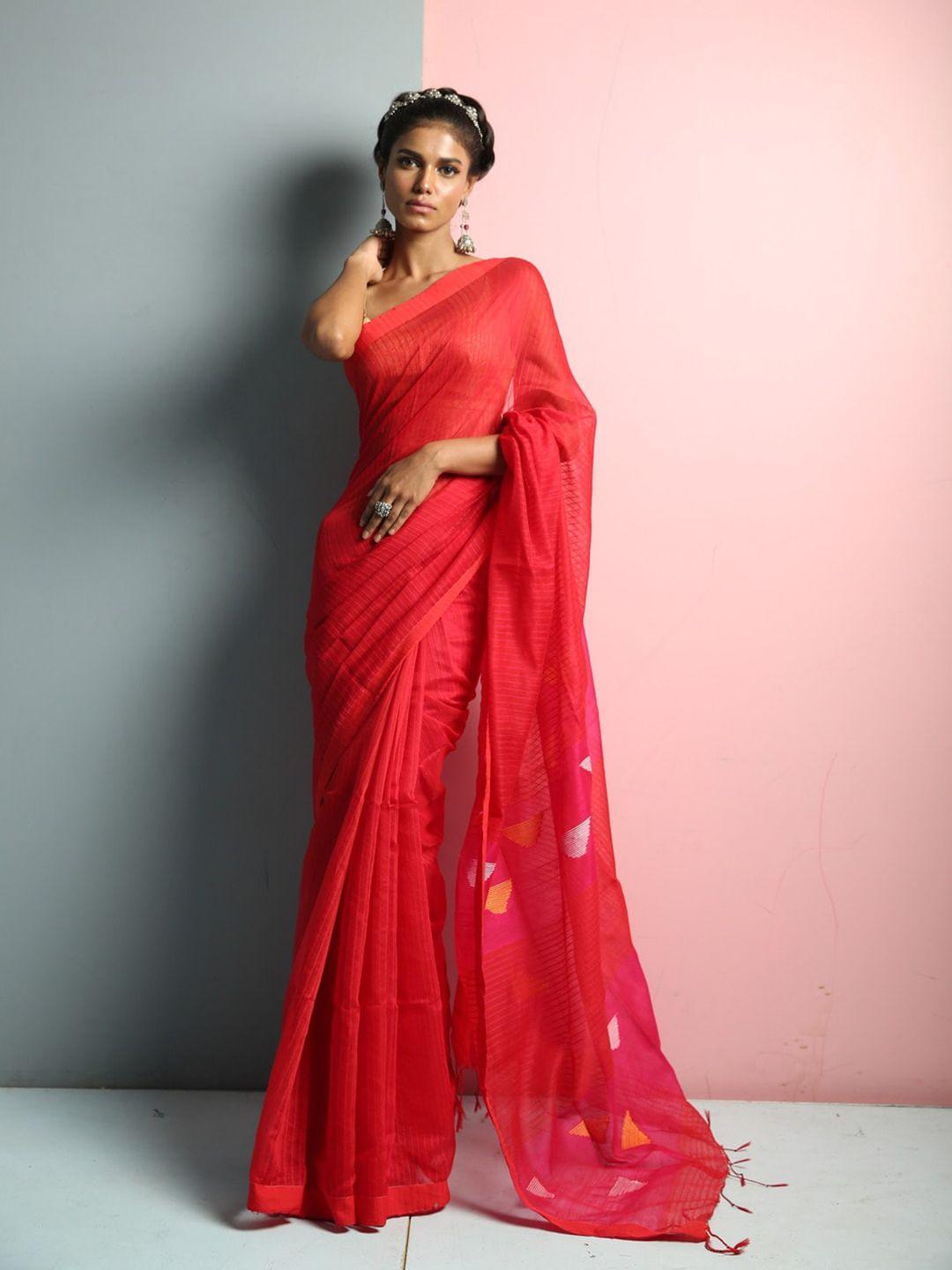 here&now fuchsia striped saree