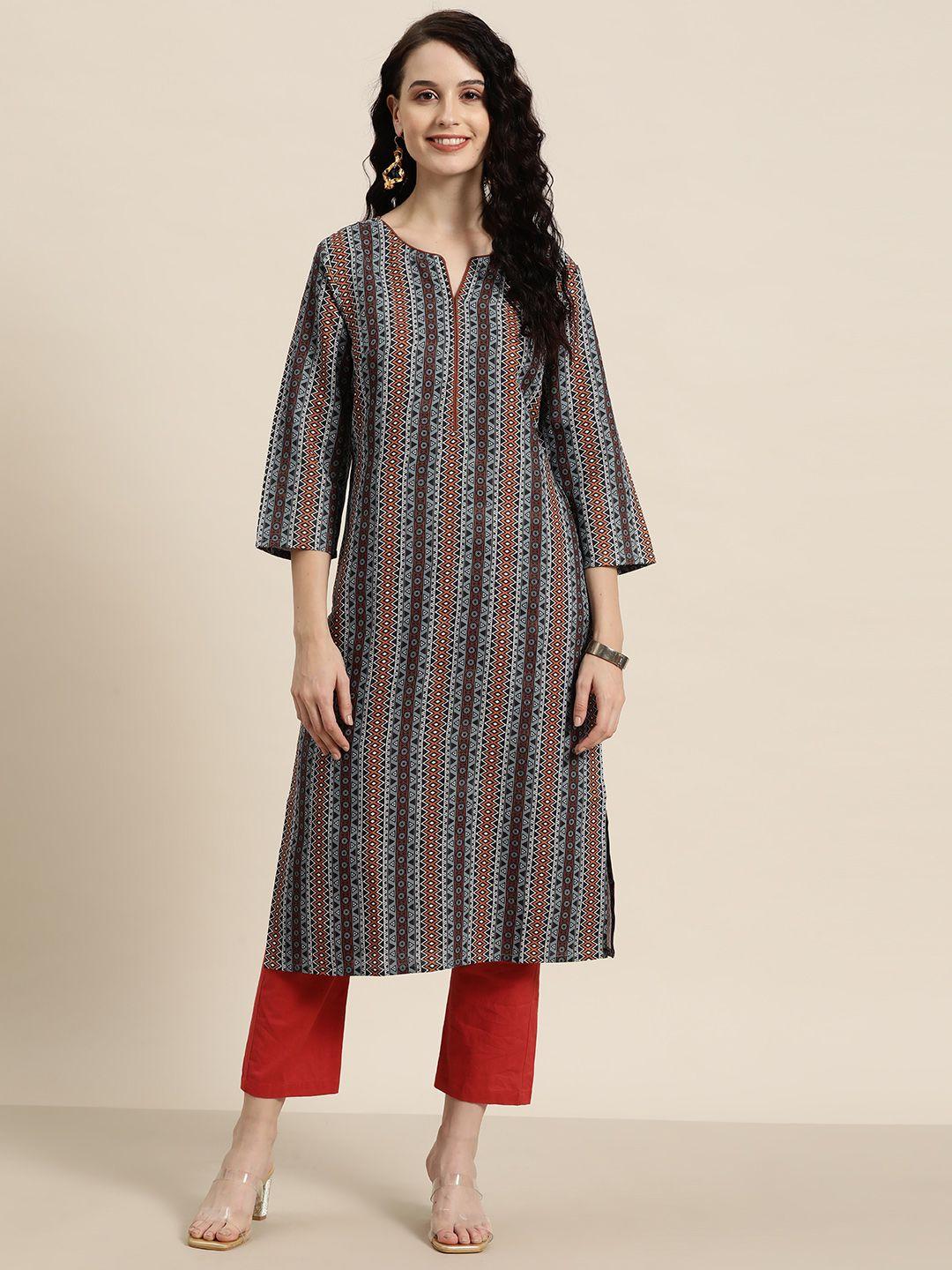 here&now geometric printed dobby kurta