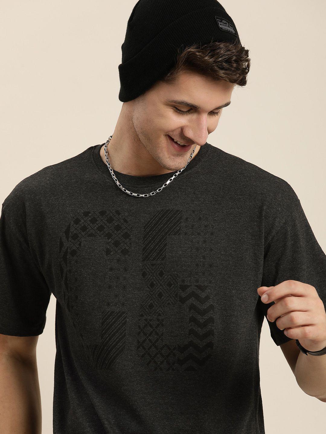 here&now geometric printed drop-shoulder sleeves t-shirt