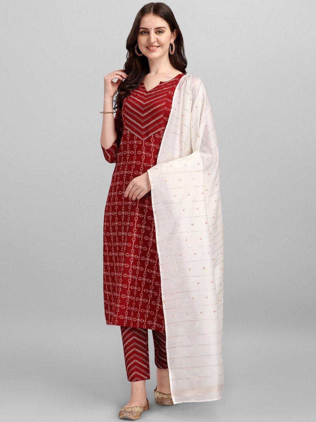 here&now geometric printed pure cotton kurta with trousers & dupatta