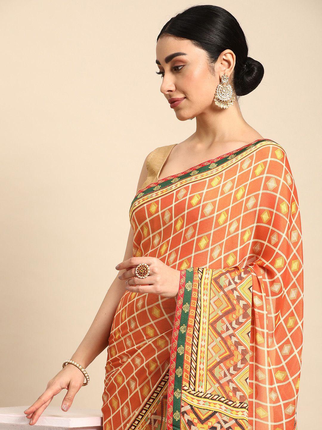 here&now geometric printed pure cotton saree