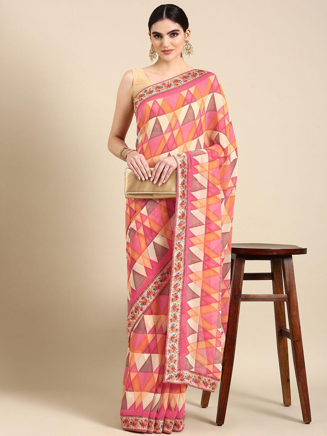 here&now geometric printed pure georgette saree