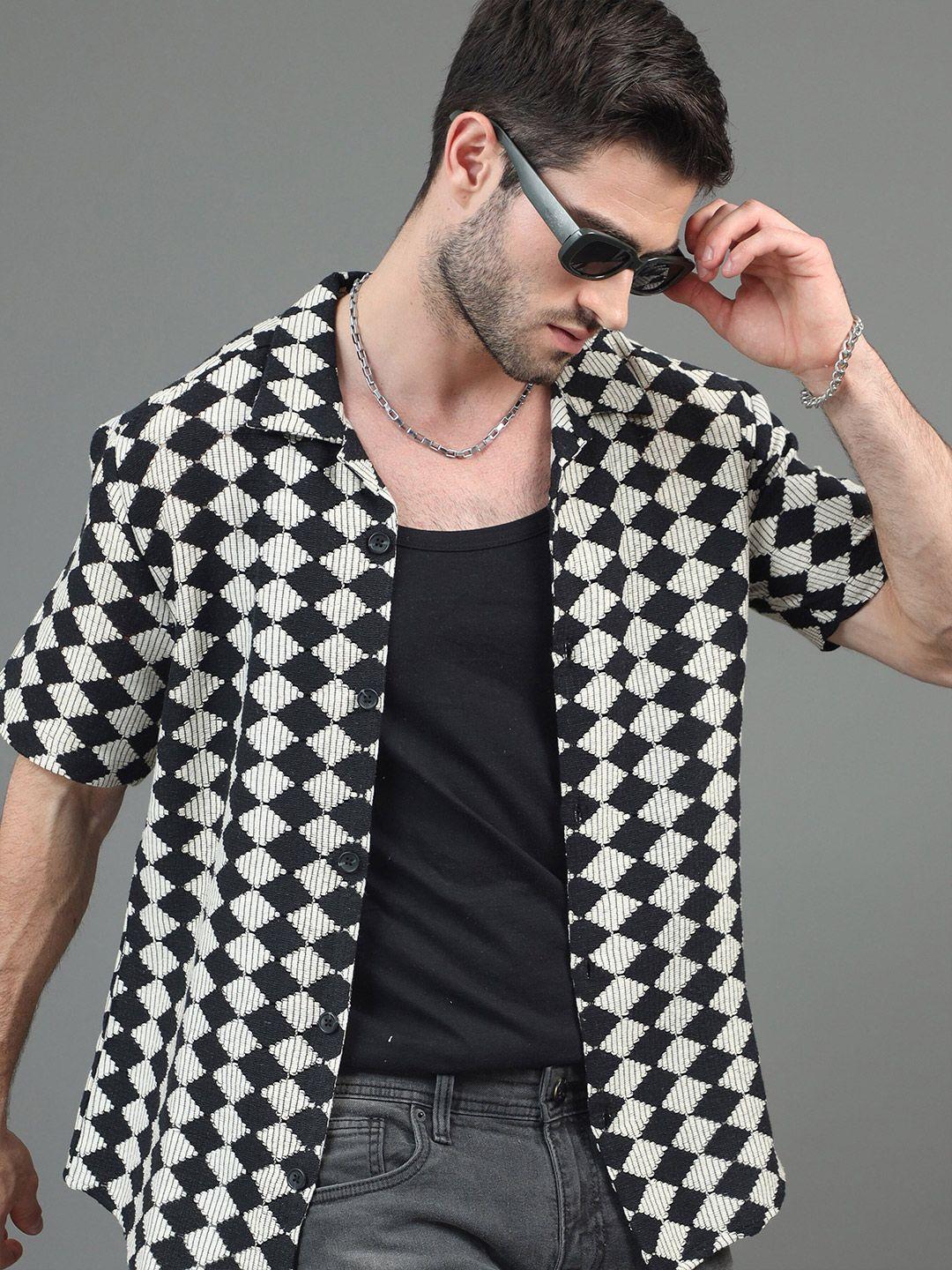 here&now geometric printed slim fit casual shirt