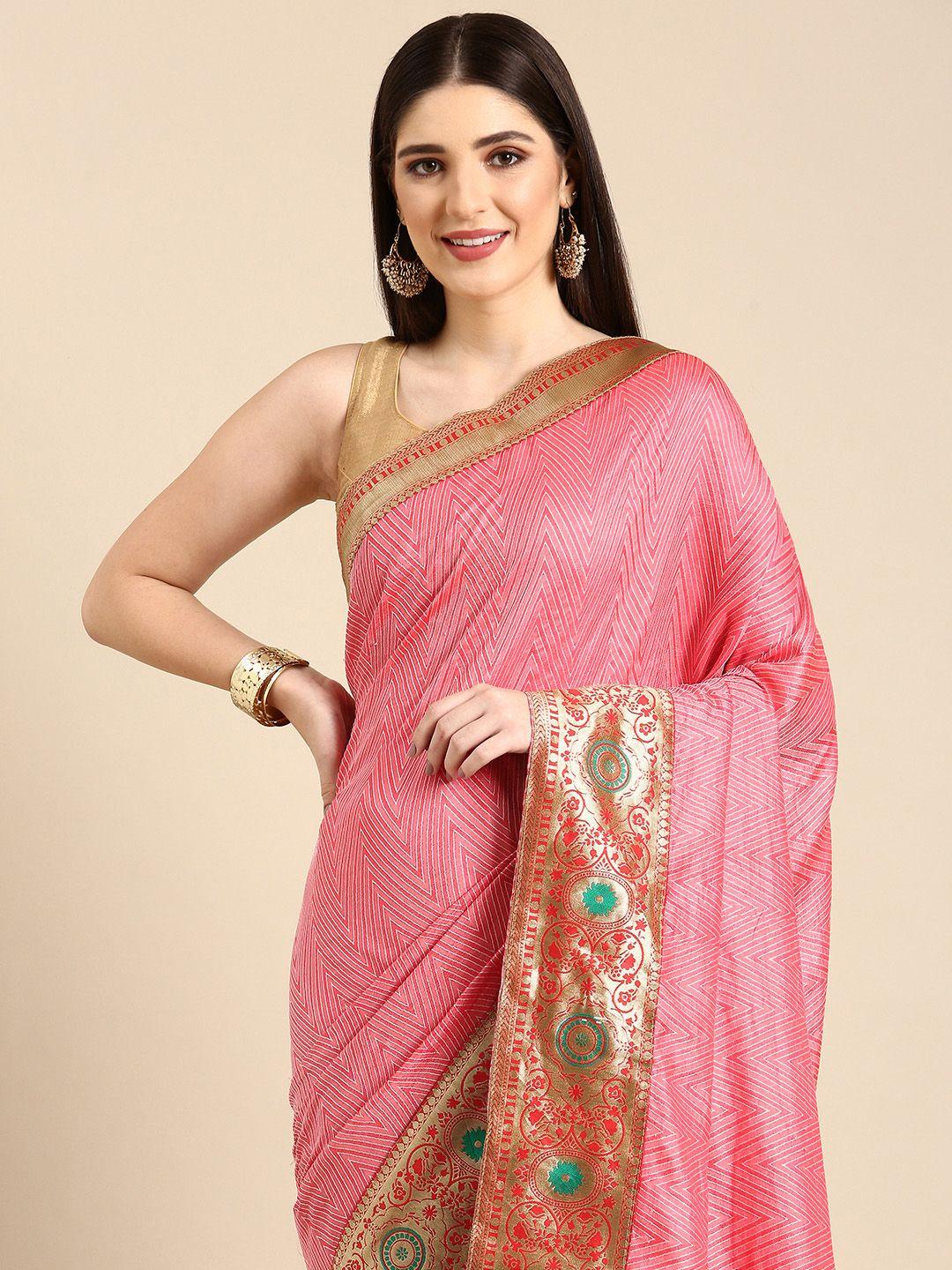 here&now geometric printed zari pure chiffon saree