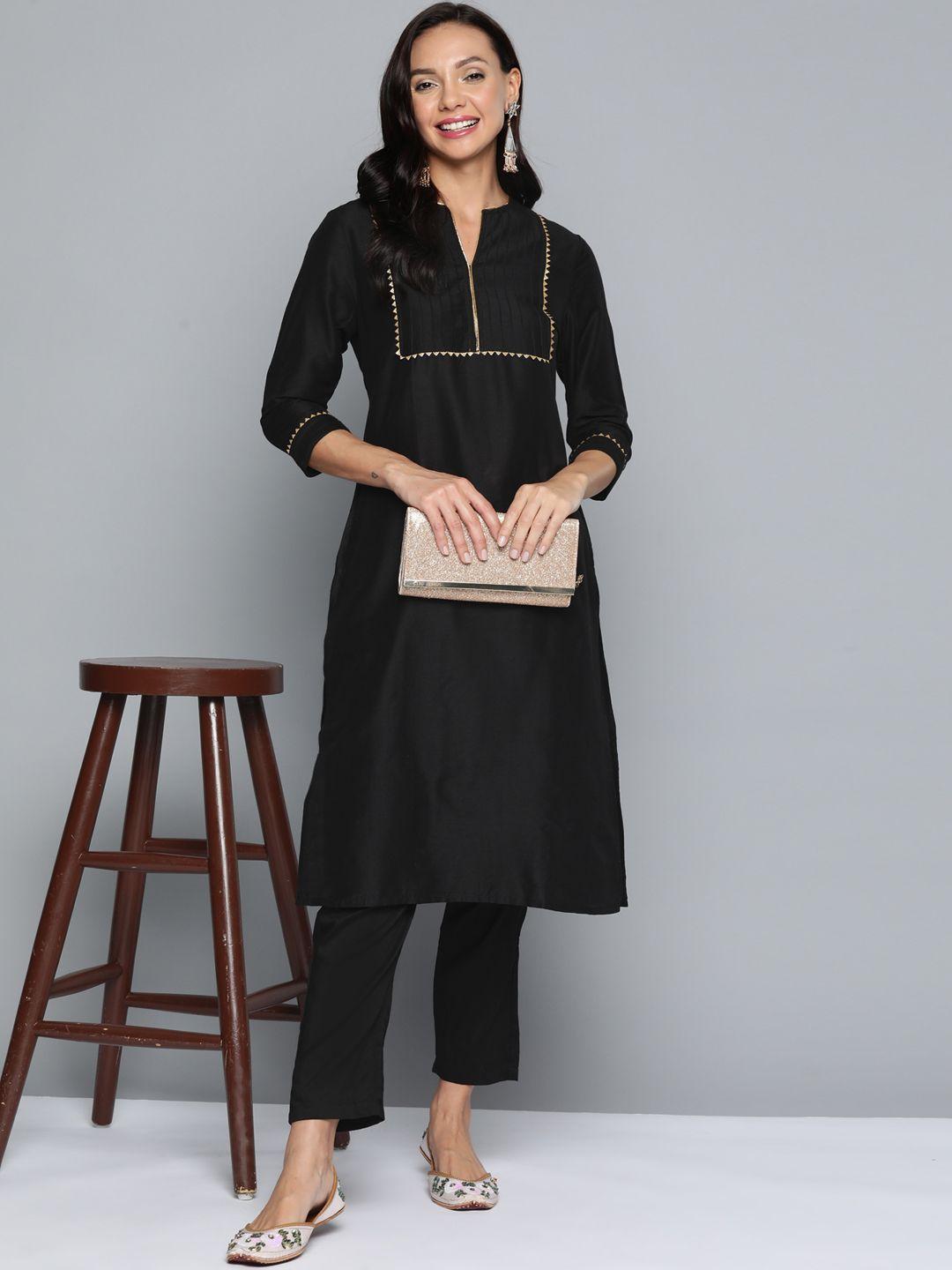 here&now gotta patti & pleated detail a-line kurta with trousers