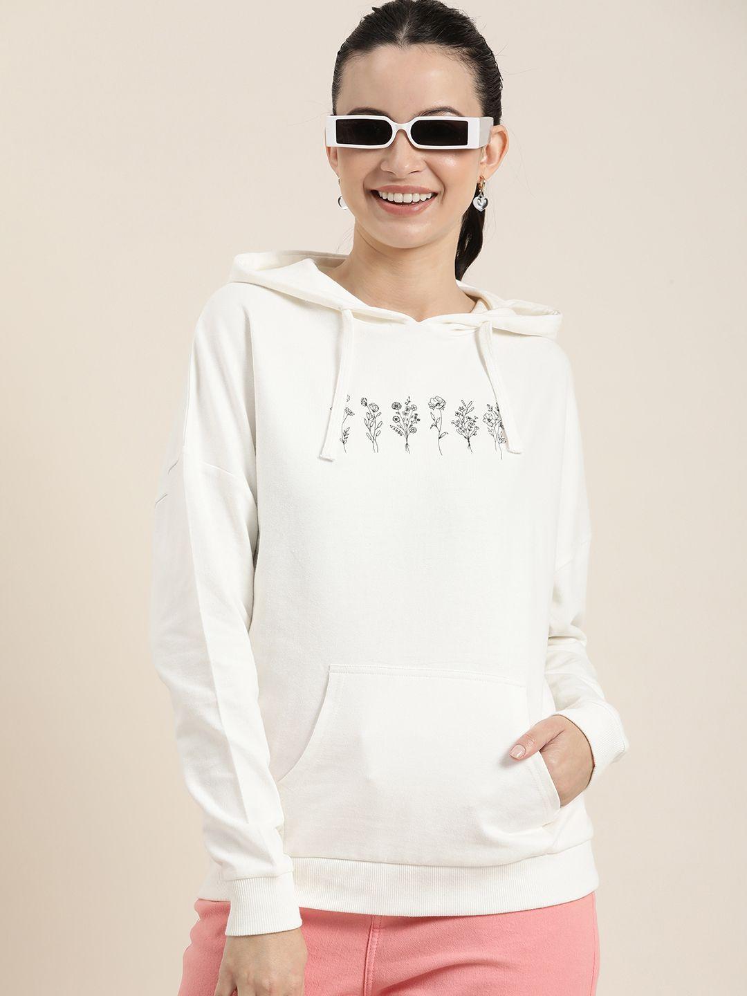 here&now graphic floral printed pure cotton hooded sweatshirt