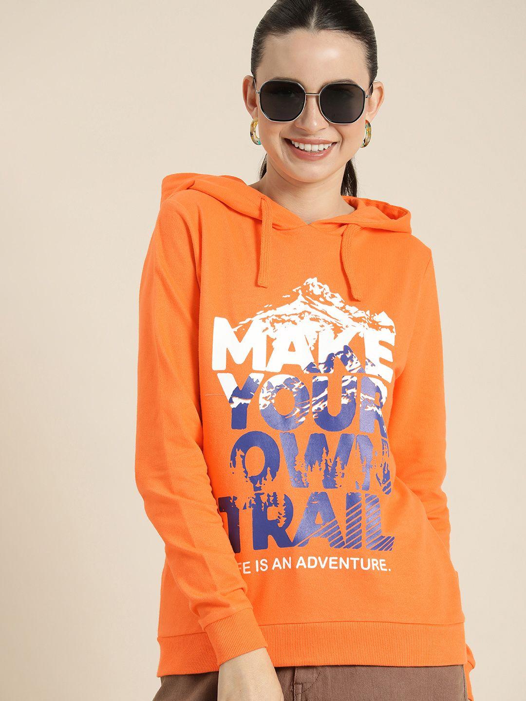 here&now graphic printed hooded pure cotton pullover sweatshirt