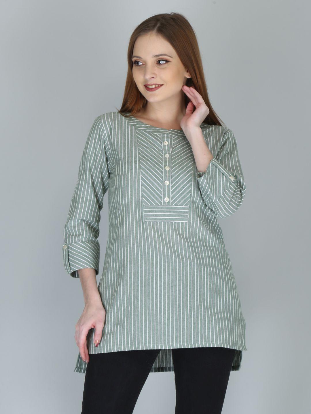 here&now green & white vertical striped kurti