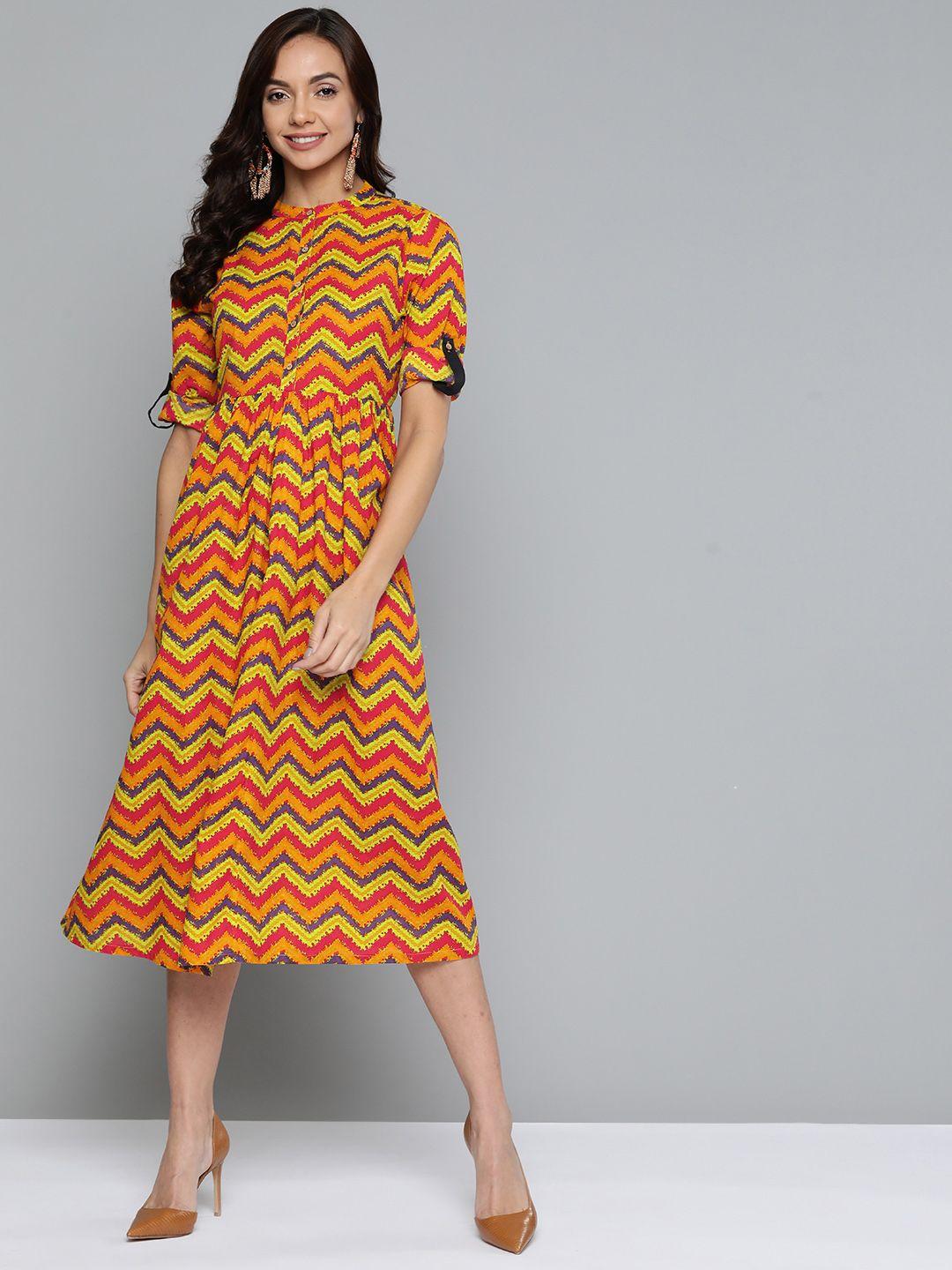 here&now green & yellow a-line cotton dress