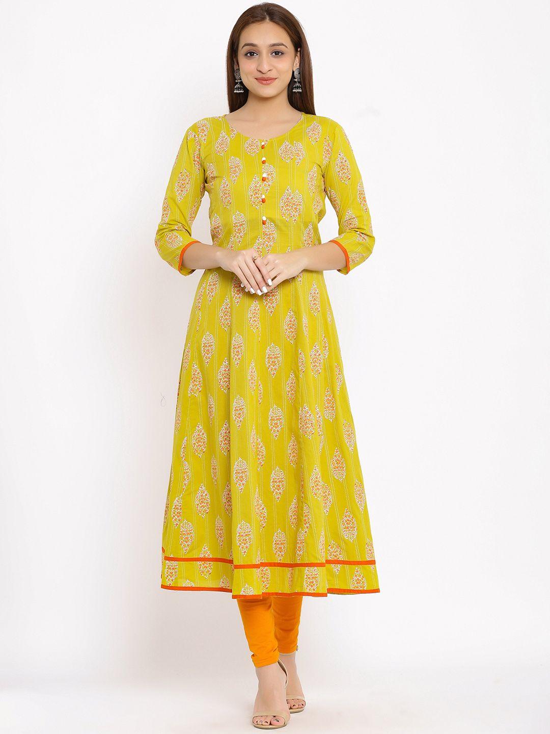 here&now green abstract printed panelled anarkali kurta