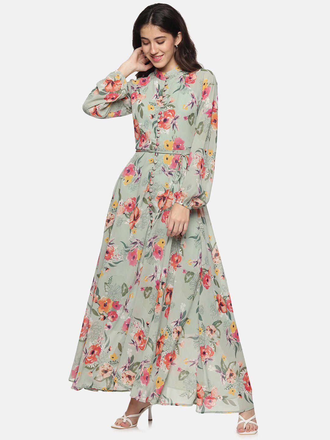 here&now green floral chiffon maxi maxi dress