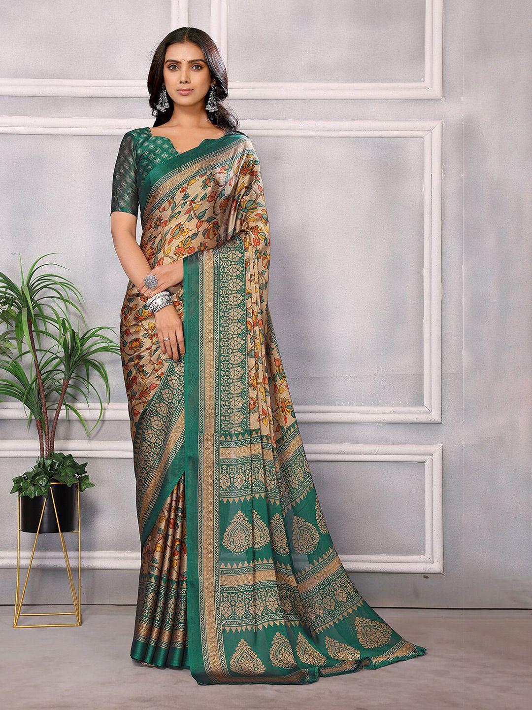 here&now green floral pure chiffon designer saree