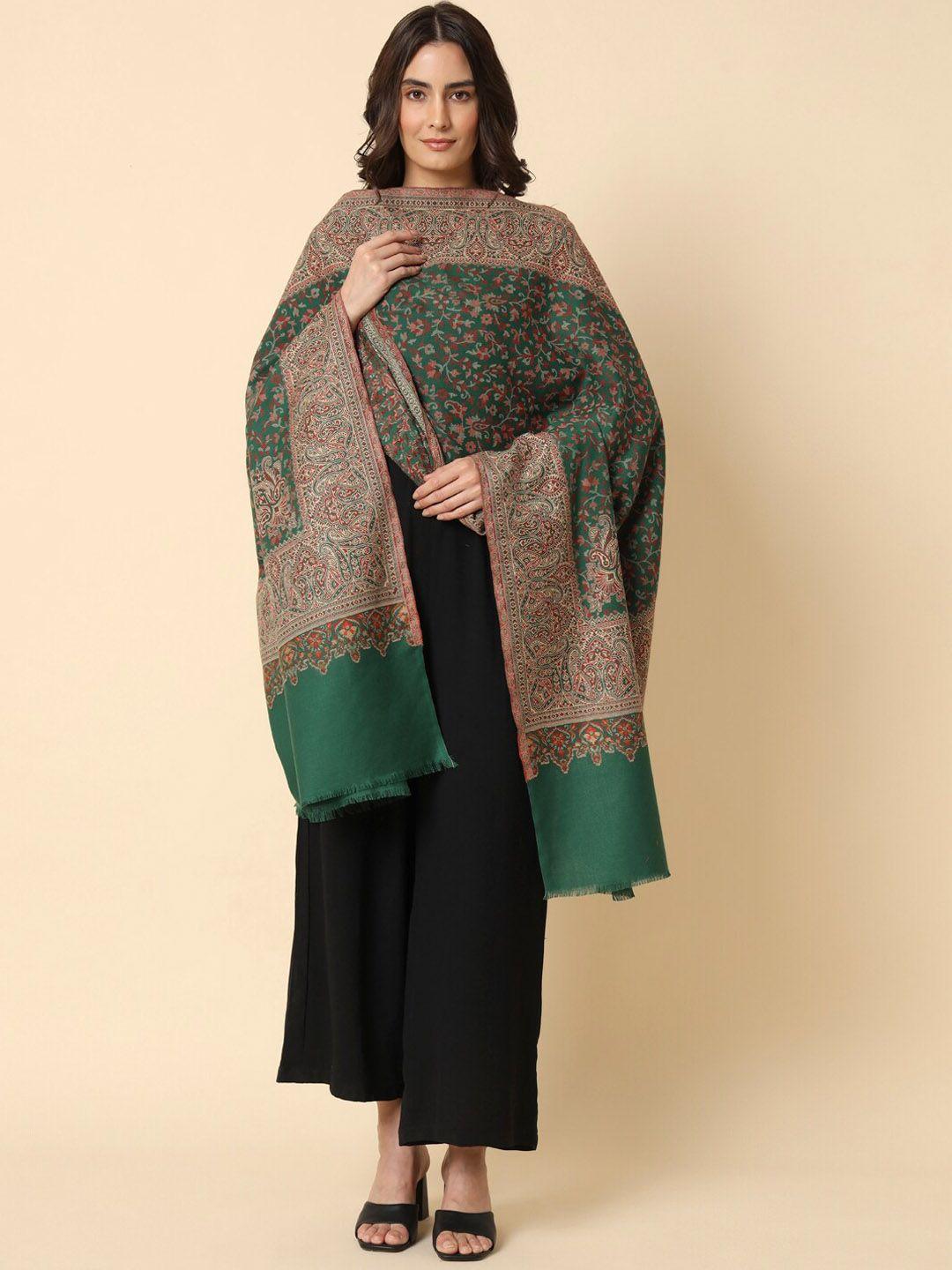 here&now green kaani woven design shawl