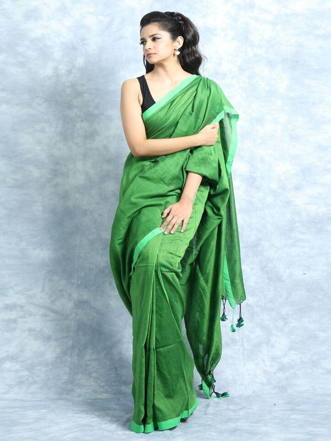 here&now green pure cotton khadi saree