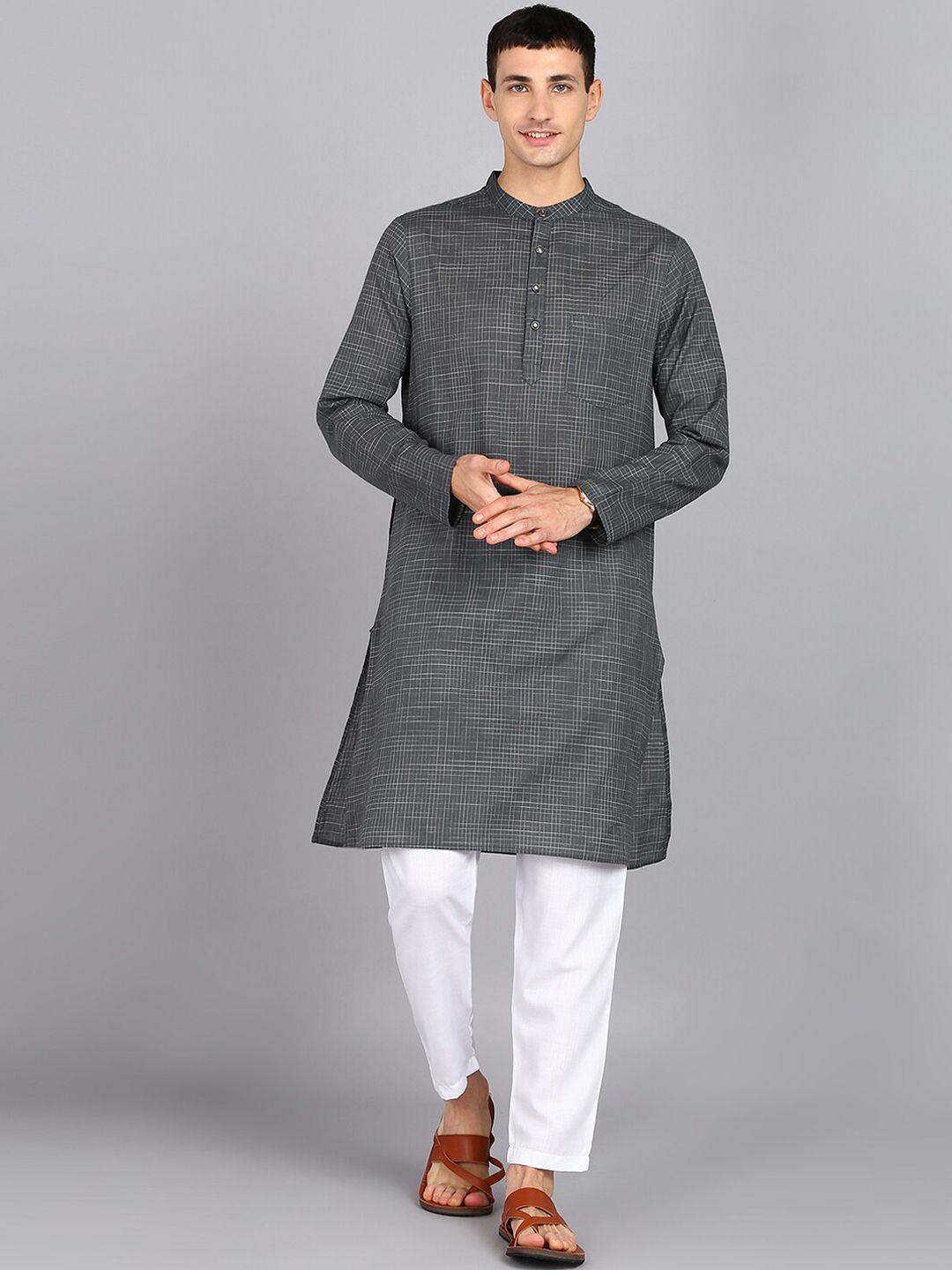 here&now grey checked regular kurta with trousers