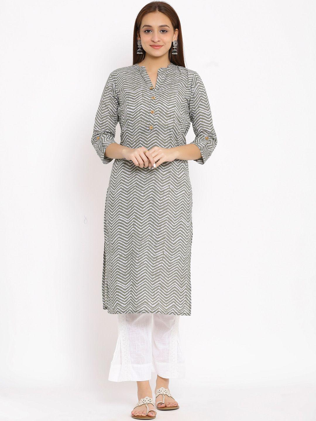 here&now grey chevron printed regular kurta with trousers