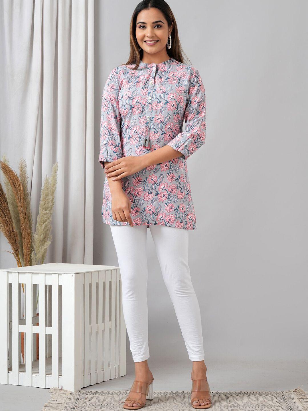 here&now grey floral printed liva kurti