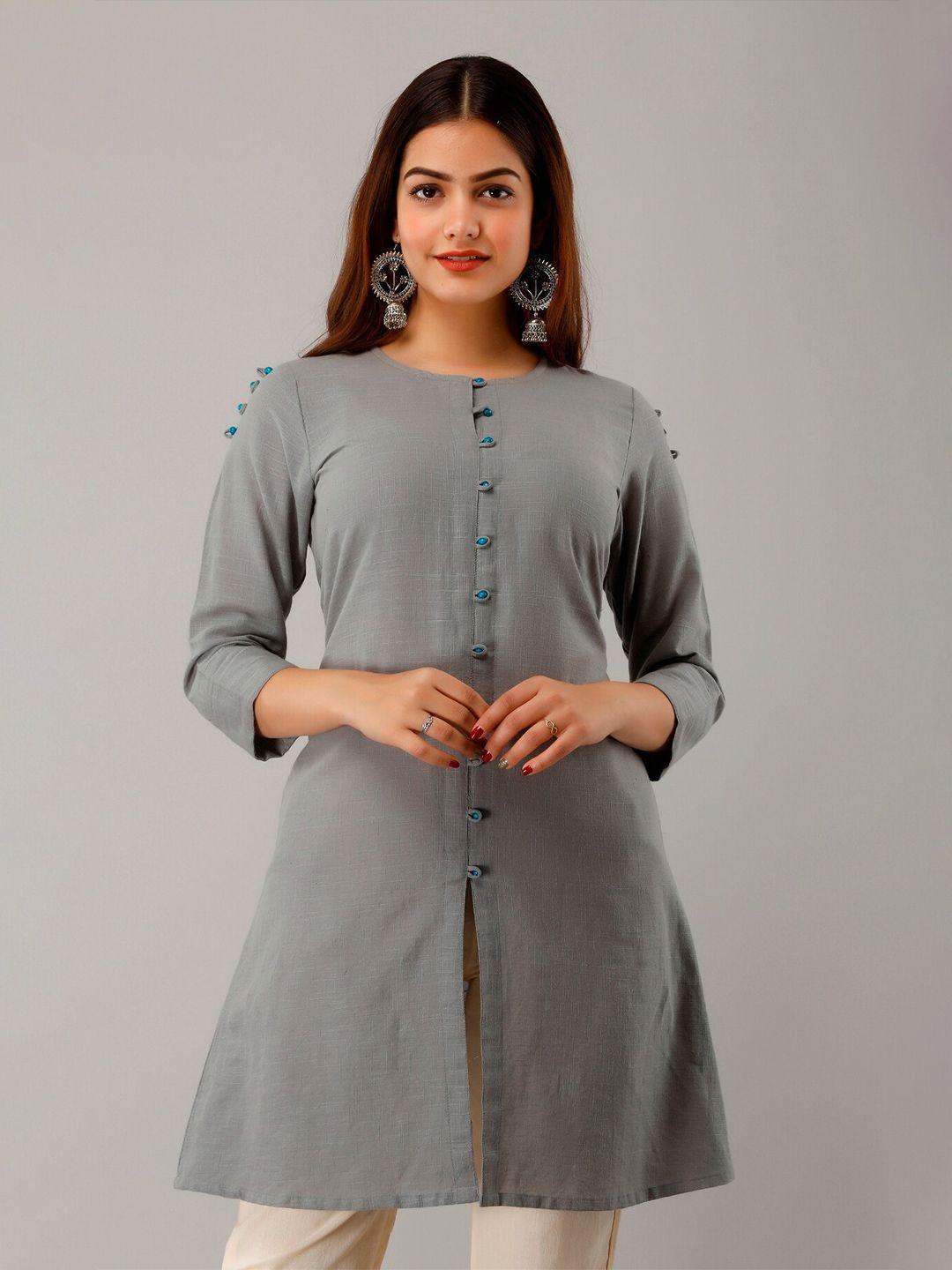 here&now grey front slit a-line kurti
