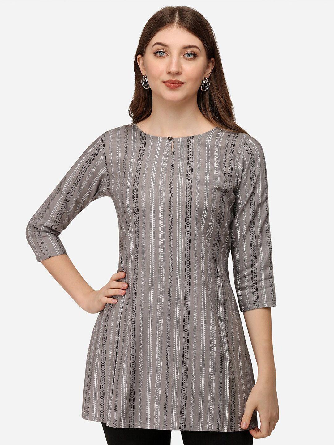 here&now grey keyhole neck geometric printed kurti