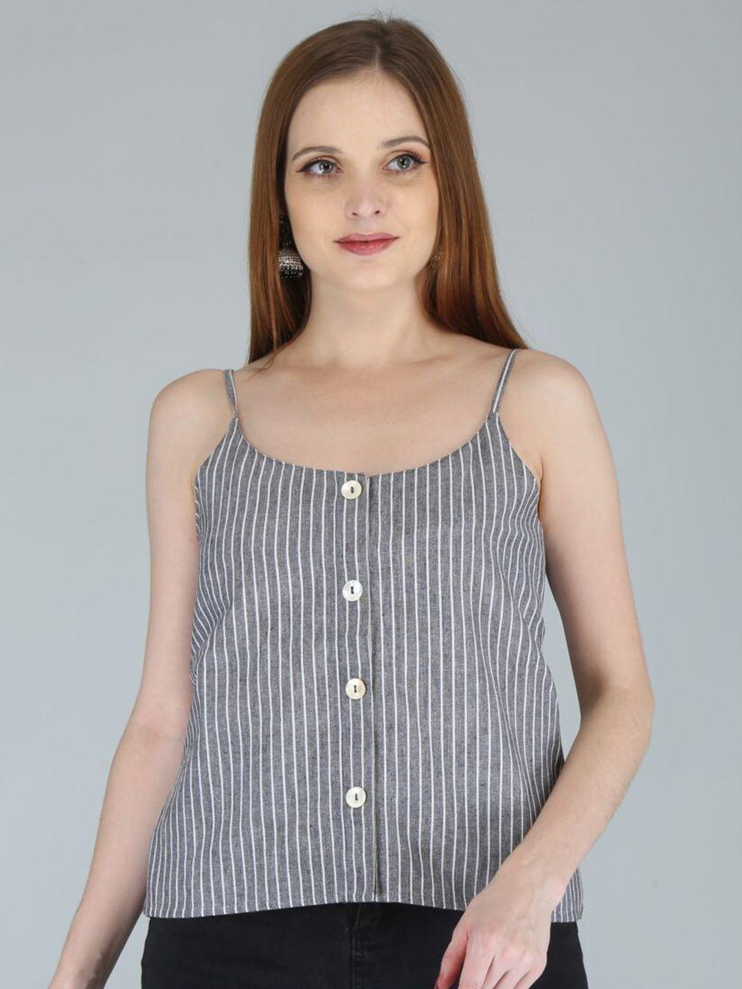 here&now grey vertical striped cotton top