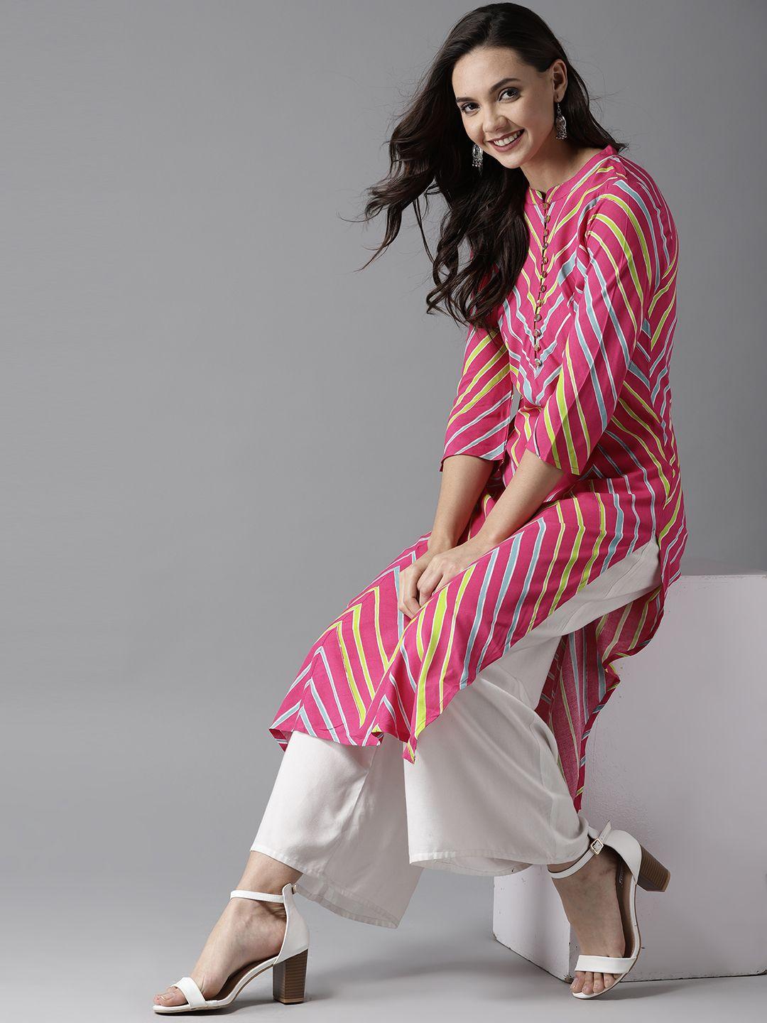 here&now honeysuckle kurta with chevron pattern