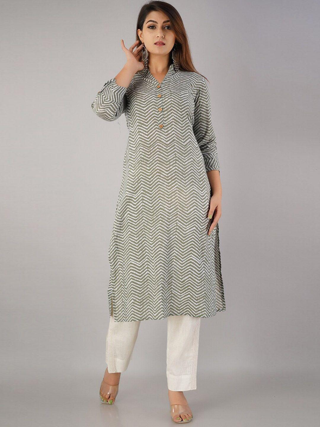 here&now mandarin collar chevron printed straight kurta