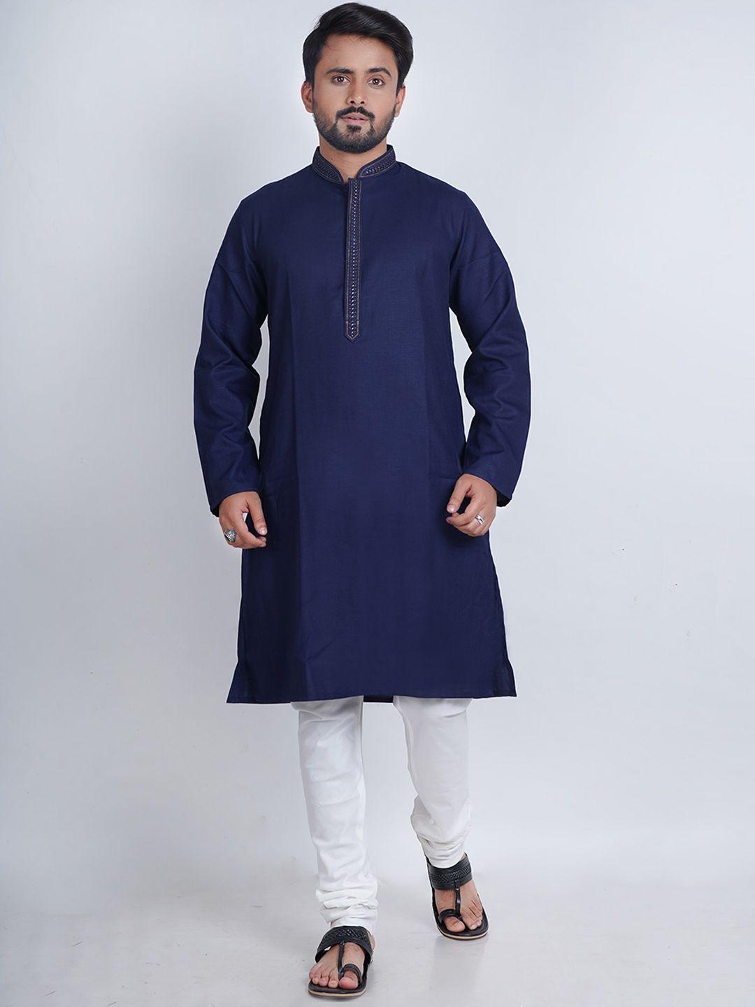 here&now mandarin collar long sleeve thread work kurta