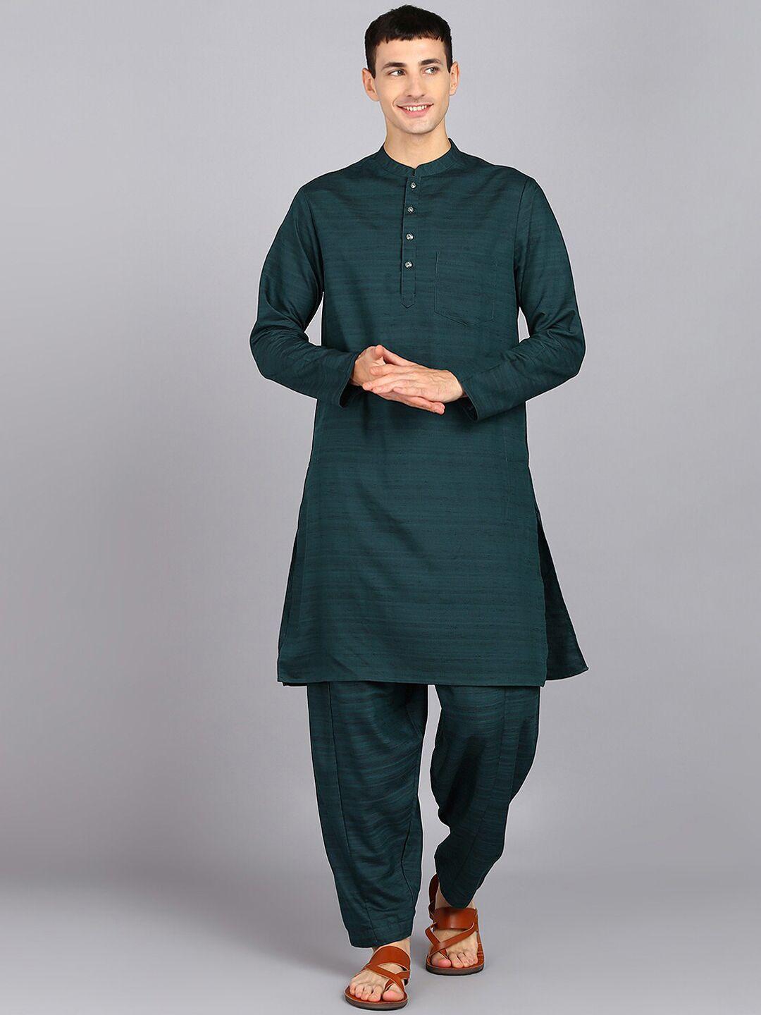 here&now mandarin collar pure silk straight kurta with trousers